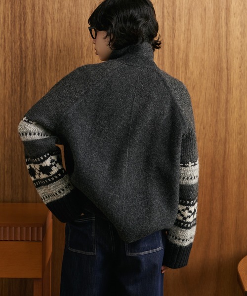 LAULEN（ローレン）の「jacquard double zip knit /スタンドカラージャガード柄ダブルジップニット（ニット/セーター・レディース・アイボリー/ベージュ/ブラック・FREE）」の16枚目の写真