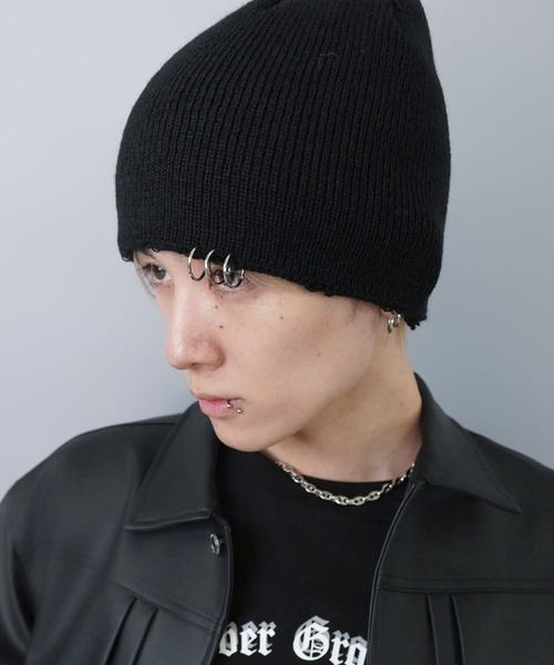 SPINNS(スピンズ)の「シングルニットビーニー/シルバーリング(ニットキャップ/ビーニー・メンズ・ブラック/グレー・ONESIZE)」の1枚目の写真