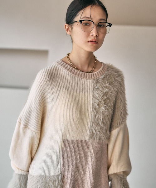 LEPSIM（レプシィム）の「パッチワークニットチュニック　600816（ニット/セーター・レディース・グレー/グレイッシュベージュ/キャメル・FREE）」の20枚目の写真