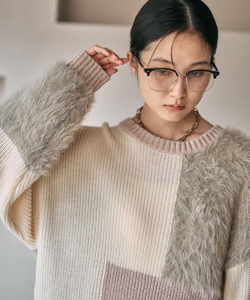 LEPSIM（レプシィム）の「パッチワークニットチュニック　600816（ニット/セーター・レディース・グレー/グレイッシュベージュ/キャメル・FREE）」の22枚目の写真