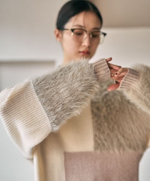 LEPSIM（レプシィム）の「パッチワークニットチュニック　600816（ニット/セーター・レディース・グレー/グレイッシュベージュ/キャメル・FREE）」の21枚目の写真