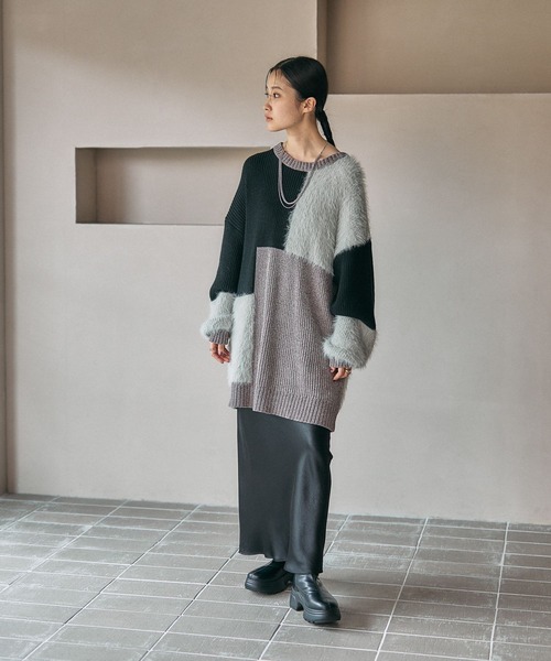 LEPSIM（レプシィム）の「パッチワークニットチュニック　600816（ニット/セーター・レディース・グレー/グレイッシュベージュ/キャメル・FREE）」の18枚目の写真