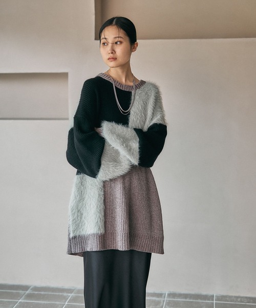 LEPSIM（レプシィム）の「パッチワークニットチュニック　600816（ニット/セーター・レディース・グレー/グレイッシュベージュ/キャメル・FREE）」の14枚目の写真