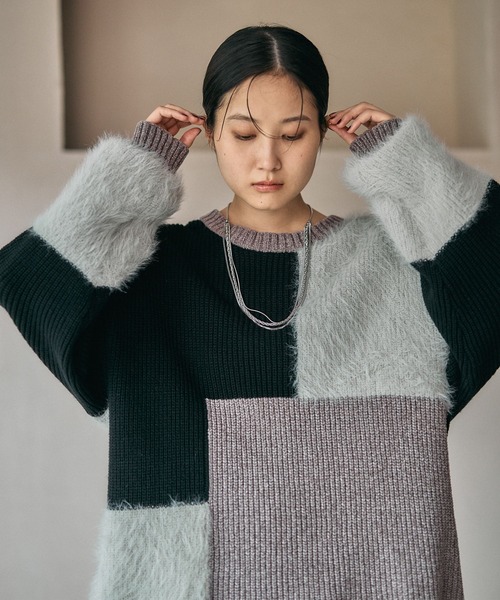 LEPSIM（レプシィム）の「パッチワークニットチュニック　600816（ニット/セーター・レディース・グレー/グレイッシュベージュ/キャメル・FREE）」の13枚目の写真