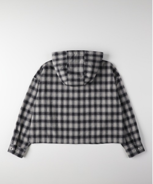 Right-on（ライトオン）の「【BEVERLY HILLS POLO CLUB】フードシャツ (短丈/ルーズシルエット/ネルチェック/フード/シャツパーカー/レイヤード/保温性/軽やか/前立てボタン/カジュアル)（シャツ/ブラウス・レディース・グレー/ブルー・L/M）」の3枚目の写真