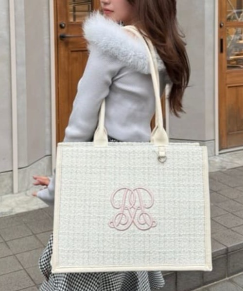 rienda（リエンダ）の「WRRロゴツイードトートバッグ 秋服 冬服（トートバッグ・レディース・ブラック/ホワイト・FREE）」の2枚目の写真