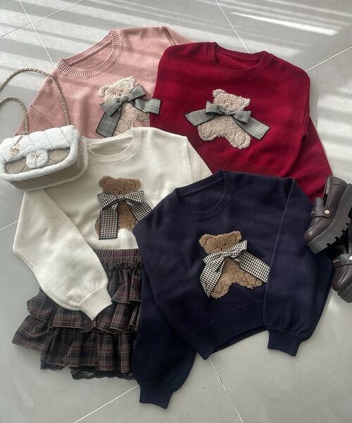 MAJESTIC LEGON(マジェスティックレゴン)の「リボン付きくまちゃんニット(ニット/セーター・レディース・ネイビー/ピンク/レッド/アイボリー・MEDIUM)」の15枚目の写真