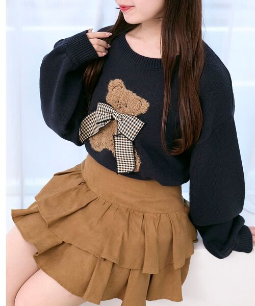 MAJESTIC LEGON(マジェスティックレゴン)の「リボン付きくまちゃんニット(ニット/セーター・レディース・ネイビー/ピンク/レッド/アイボリー・MEDIUM)」の13枚目の写真