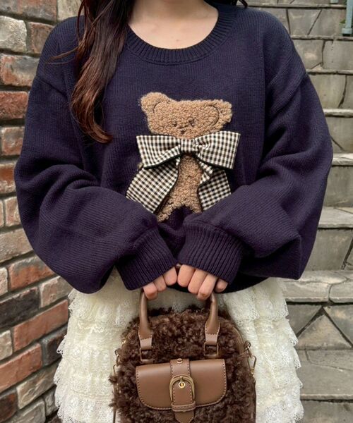 セール】リボン付きくまちゃんニット（ニット/セーター）｜MAJESTIC
