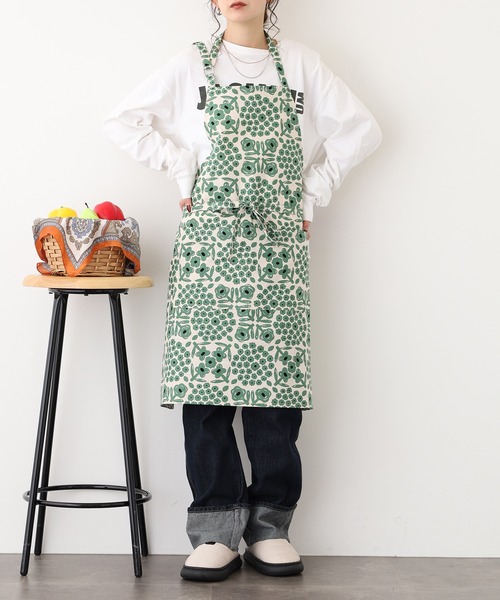 綿麻プリントショートエプロン（エプロン）｜l'atelier Nuuit