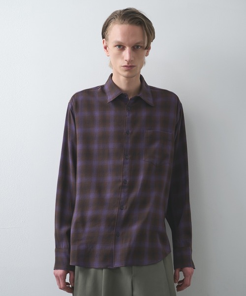 markaware(マーカウェア)の「【markaware/marka】スーパー140'sウールビエラワッシャータンブラー / レギュラーカラーシャツ(シャツ/ブラウス・メンズ・パープル/グレー・1/2)」の2枚目の写真