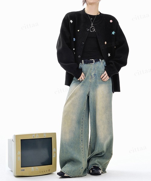 Dalfwin（ダールフィン）の「韓国ファッション ランダムボタンデザインニットカーディガン（カーディガン/ボレロ・レディース・ブラック/グレー・FREE）」の11枚目の写真