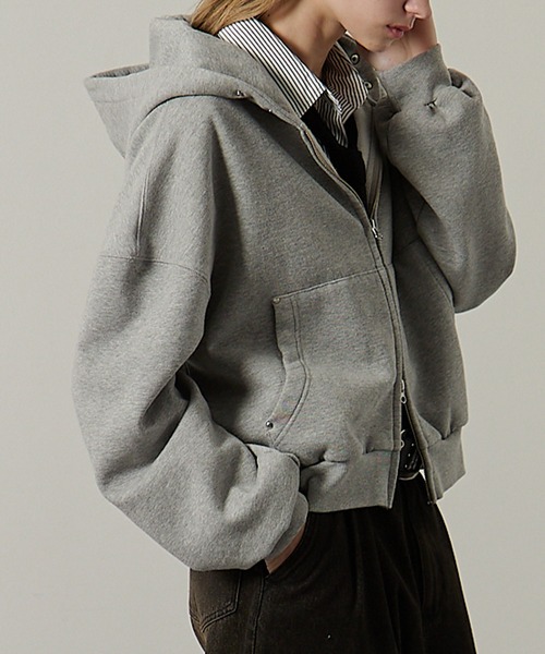 Alfred Alex】スタッズショートダブルジップパーカー（パーカー