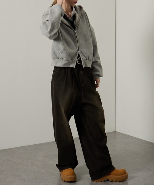 Alfred Alex(アルフレッドアレックス)の「【Alfred Alex】スタッズショートダブルジップパーカー(パーカー・レディース・杢グレー/ブラウン/スミクロ・L/M)」の8枚目の写真