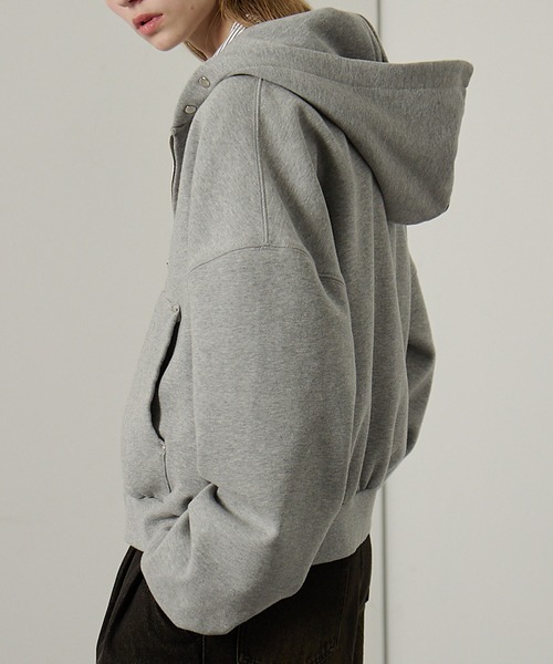 Alfred Alex(アルフレッドアレックス)の「【Alfred Alex】スタッズショートダブルジップパーカー(パーカー・レディース・杢グレー/ブラウン/スミクロ・L/M)」の13枚目の写真