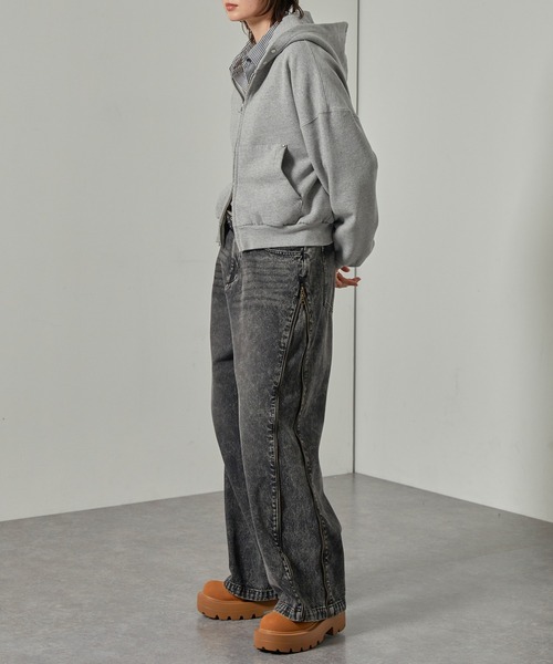 Alfred Alex】スタッズショートダブルジップパーカー（パーカー