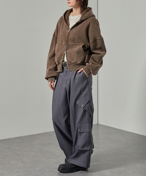 Alfred Alex(アルフレッドアレックス)の「【Alfred Alex】スタッズショートダブルジップパーカー(パーカー・レディース・杢グレー/ブラウン/スミクロ・L/M)」の16枚目の写真