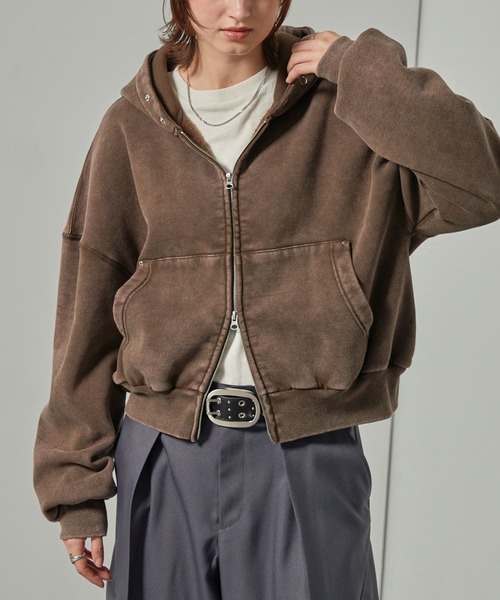 Alfred Alex(アルフレッドアレックス)の「【Alfred Alex】スタッズショートダブルジップパーカー(パーカー・レディース・杢グレー/ブラウン/スミクロ・L/M)」の18枚目の写真