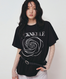 BIG ROSE SLEEVE TOP_BLACK SILVER