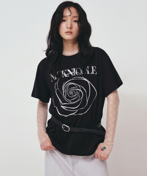 NICK&NICOLE（ニックアンドニコール）の「BIG ROSE SLEEVE TOP_BLACK SILVER（Tシャツ/カットソー・レディース・その他・FREE）」の2枚目の写真