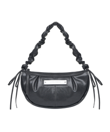 CRYSTAL SHIRRING RIBBON ROUND BAG_CHARCOAL