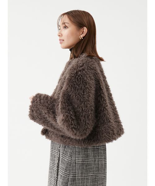 セール】金釦フェイクファー短丈ジャケット（ノーカラージャケット