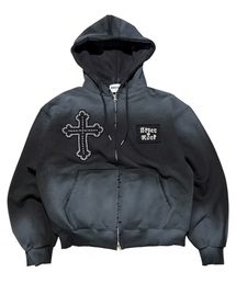 Cross-Stitch Grunge Hood Zip-Up ((black))