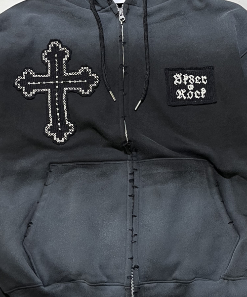 SK8ER ROCK(スケーターロック)の「Cross-Stitch Grunge Hood Zip-Up ((black))(パーカー・レディース・その他・FREE)」の4枚目の写真