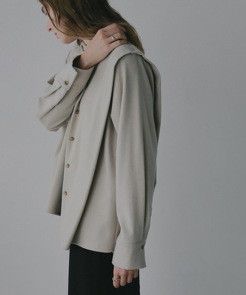 MANOF(マノフ)の「MELTON WIDE COLLAR SHIRTS(シャツ/ブラウス・レディース・ベージュ/チャコールグレー・F)」の6枚目の写真