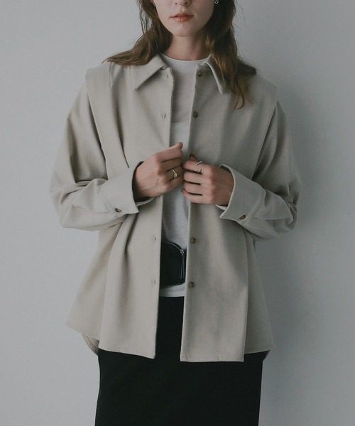 MANOF(マノフ)の「MELTON WIDE COLLAR SHIRTS(シャツ/ブラウス・レディース・ベージュ/チャコールグレー・F)」の3枚目の写真