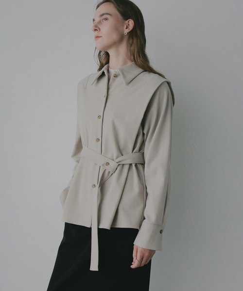 MANOF(マノフ)の「MELTON WIDE COLLAR SHIRTS(シャツ/ブラウス・レディース・ベージュ/チャコールグレー・F)」の11枚目の写真