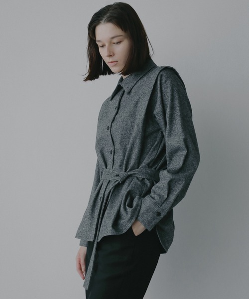 MANOF(マノフ)の「MELTON WIDE COLLAR SHIRTS(シャツ/ブラウス・レディース・ベージュ/チャコールグレー・F)」の21枚目の写真