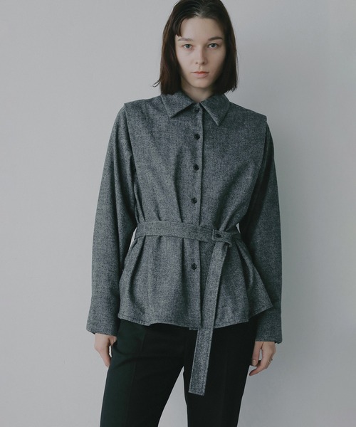 MANOF(マノフ)の「MELTON WIDE COLLAR SHIRTS(シャツ/ブラウス・レディース・ベージュ/チャコールグレー・F)」の19枚目の写真