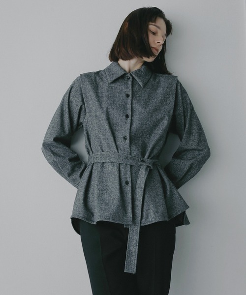 MANOF(マノフ)の「MELTON WIDE COLLAR SHIRTS(シャツ/ブラウス・レディース・ベージュ/チャコールグレー・F)」の20枚目の写真
