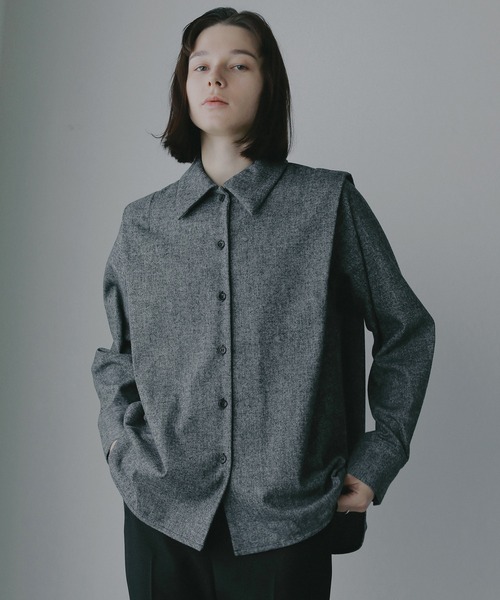 MANOF(マノフ)の「MELTON WIDE COLLAR SHIRTS(シャツ/ブラウス・レディース・ベージュ/チャコールグレー・F)」の13枚目の写真