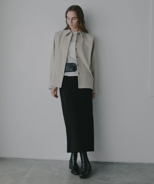 MANOF(マノフ)の「MELTON WIDE COLLAR SHIRTS(シャツ/ブラウス・レディース・ベージュ/チャコールグレー・F)」の4枚目の写真