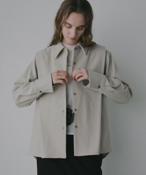 MANOF(マノフ)の「MELTON WIDE COLLAR SHIRTS(シャツ/ブラウス・レディース・ベージュ/チャコールグレー・F)」の5枚目の写真