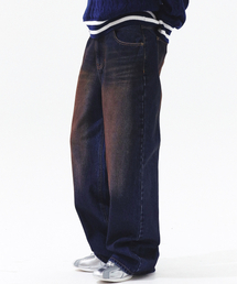 OIL WASHING WIDE DENIM PANTS MID BLUE
