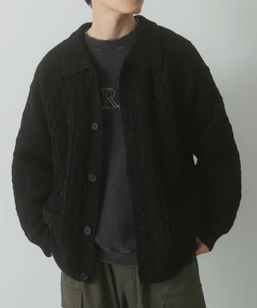 ITEMS URBANRESEARCH(アイテムズ アーバンリサーチ)の「ウール混 フィッシャーマンカーディガン(カーディガン/ボレロ・メンズ・ネイビー/ホワイト/ブラック・MEDIUM/LARGE)」の1枚目の写真