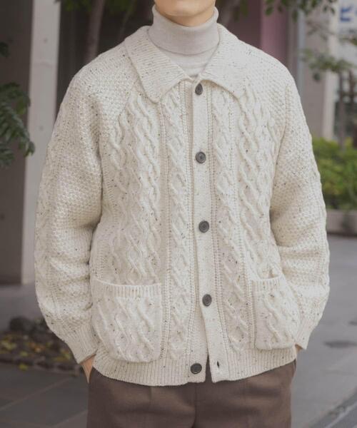 ITEMS URBANRESEARCH(アイテムズ アーバンリサーチ)の「ウール混 フィッシャーマンカーディガン(カーディガン/ボレロ・メンズ・ネイビー/ホワイト/ブラック・MEDIUM/LARGE)」の4枚目の写真