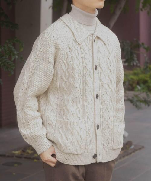 ITEMS URBANRESEARCH(アイテムズ アーバンリサーチ)の「ウール混 フィッシャーマンカーディガン(カーディガン/ボレロ・メンズ・ネイビー/ホワイト/ブラック・MEDIUM/LARGE)」の5枚目の写真