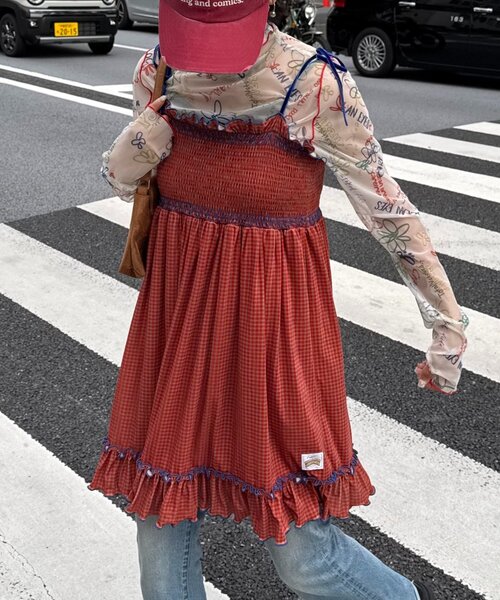 HELLO.SANFRANCISCO（ハローサンフランシスコ）の「★【HELLO.SANFRANCISCO/ハローサンフランシスコ】チェックベロアシャーリングチュニック（ワンピース・レディース・ブルー/グレー/オレンジ/ベージュ・ONE SIZE）」の4枚目の写真