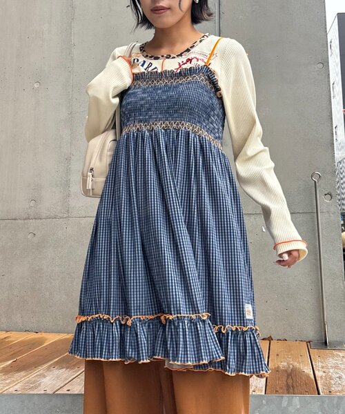 HELLO.SANFRANCISCO（ハローサンフランシスコ）の「★【HELLO.SANFRANCISCO/ハローサンフランシスコ】チェックベロアシャーリングチュニック（ワンピース・レディース・ブルー/グレー/オレンジ/ベージュ・ONE SIZE）」の18枚目の写真