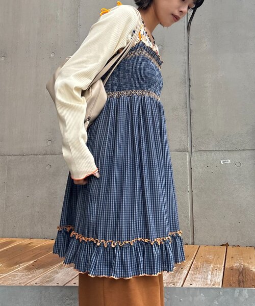 HELLO.SANFRANCISCO（ハローサンフランシスコ）の「★【HELLO.SANFRANCISCO/ハローサンフランシスコ】チェックベロアシャーリングチュニック（ワンピース・レディース・ブルー/グレー/オレンジ/ベージュ・ONE SIZE）」の19枚目の写真