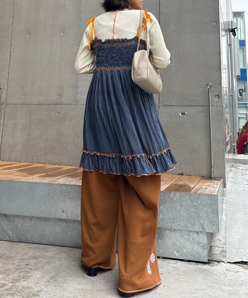 HELLO.SANFRANCISCO（ハローサンフランシスコ）の「★【HELLO.SANFRANCISCO/ハローサンフランシスコ】チェックベロアシャーリングチュニック（ワンピース・レディース・ブルー/グレー/オレンジ/ベージュ・ONE SIZE）」の12枚目の写真