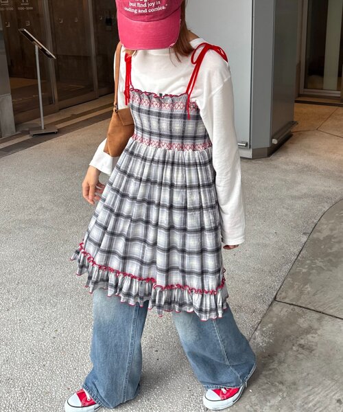 HELLO.SANFRANCISCO（ハローサンフランシスコ）の「★【HELLO.SANFRANCISCO/ハローサンフランシスコ】チェックベロアシャーリングチュニック（ワンピース・レディース・ブルー/グレー/オレンジ/ベージュ・ONE SIZE）」の14枚目の写真