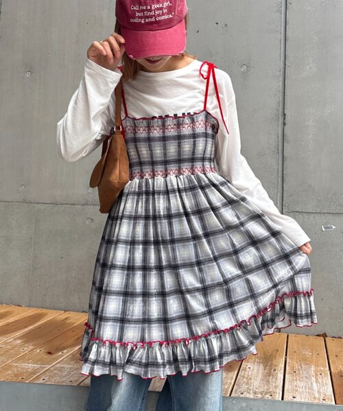 HELLO.SANFRANCISCO（ハローサンフランシスコ）の「★【HELLO.SANFRANCISCO/ハローサンフランシスコ】チェックベロアシャーリングチュニック（ワンピース・レディース・ブルー/グレー/オレンジ/ベージュ・ONE SIZE）」の15枚目の写真