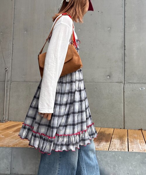 HELLO.SANFRANCISCO（ハローサンフランシスコ）の「★【HELLO.SANFRANCISCO/ハローサンフランシスコ】チェックベロアシャーリングチュニック（ワンピース・レディース・ブルー/グレー/オレンジ/ベージュ・ONE SIZE）」の7枚目の写真