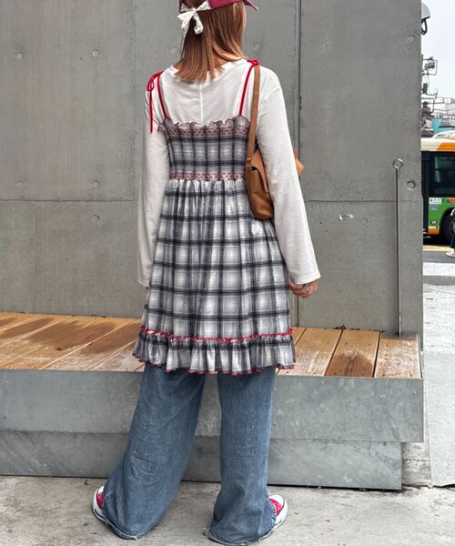 HELLO.SANFRANCISCO（ハローサンフランシスコ）の「★【HELLO.SANFRANCISCO/ハローサンフランシスコ】チェックベロアシャーリングチュニック（ワンピース・レディース・ブルー/グレー/オレンジ/ベージュ・ONE SIZE）」の10枚目の写真