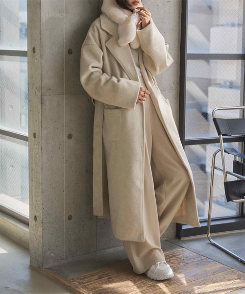 ウエストリボンデザインロングガウンコート（チェスターコート）｜KOBE